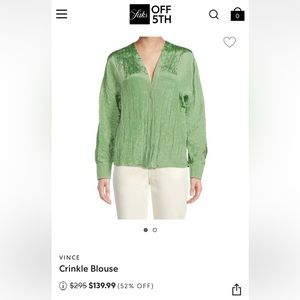 NWT Vince long sleeve crinkle blouse green pistachio XS